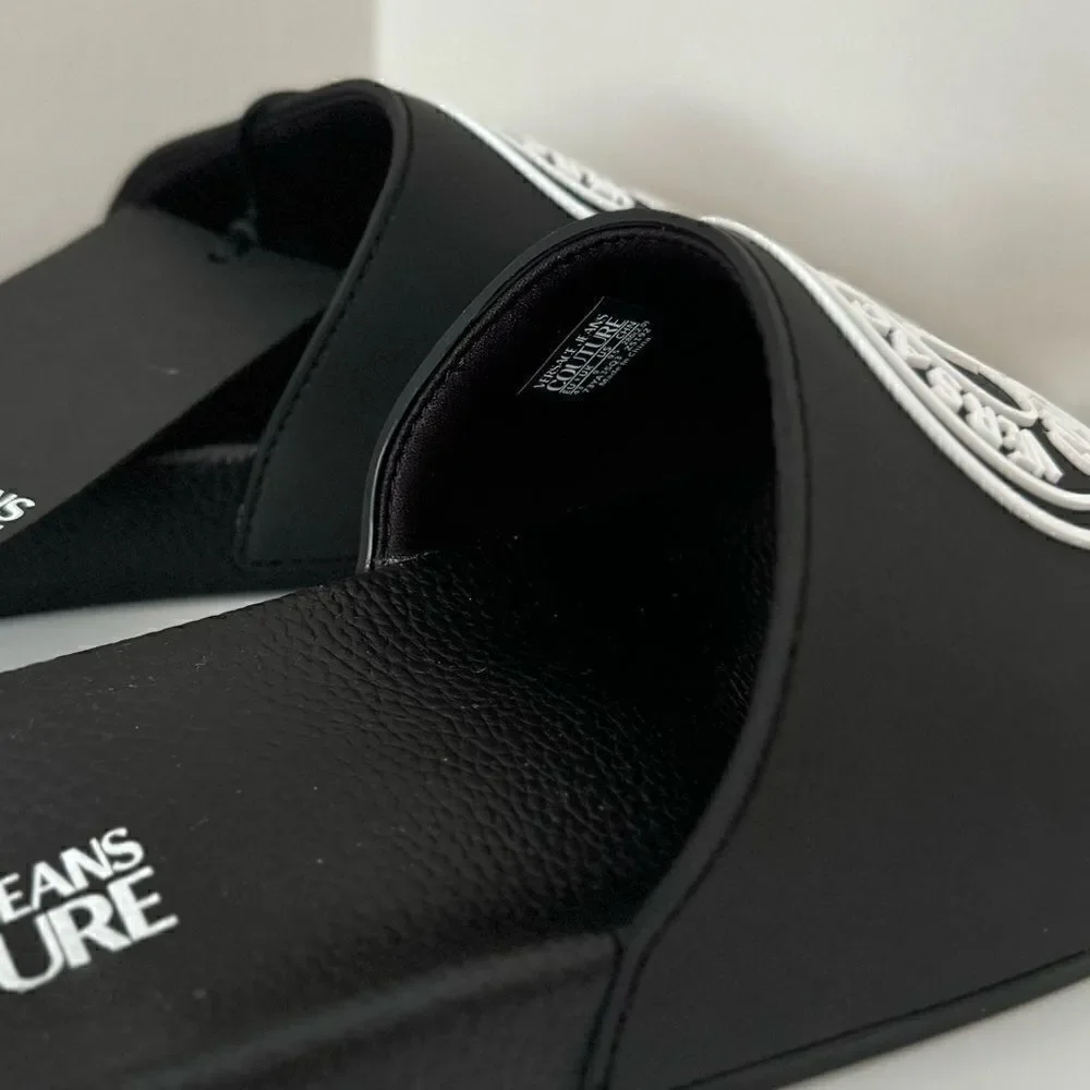 ⭕️ VERSACE JEANS Men’s Slippers Flit Flops Sandals Black Designer 43 US 10